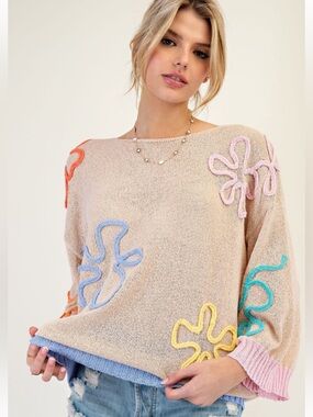 252 ❤️ EASEL FLOWER PATTERNED KNIT SWEATER TUNIC